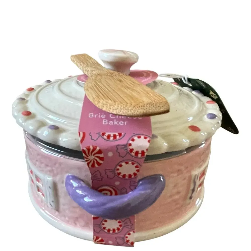 Pink Gingerbread House Brie Cheese Baker with Lid Bakeshop Christmas 2024 New